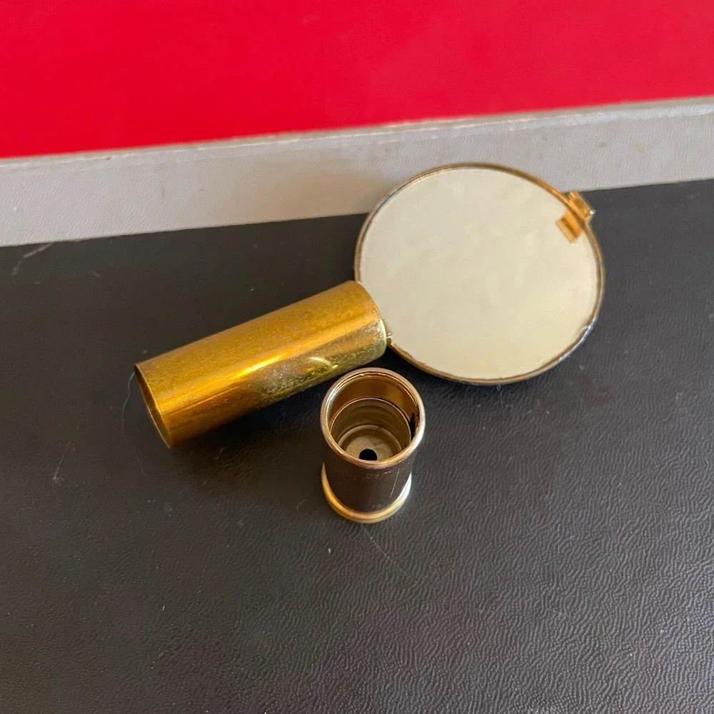 Vintage‎ Rare Lipstick Holder With Mirror Gold Tone with Rhinestones Faux Pearls